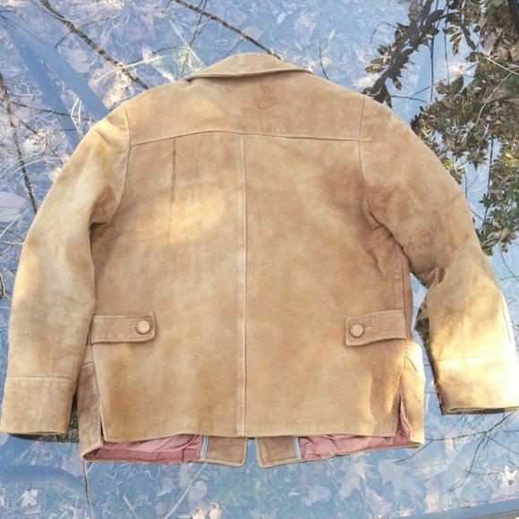 Vintage light brown distressed soft suede jacket 2 LG front patch pockets - Picture 6 of 8